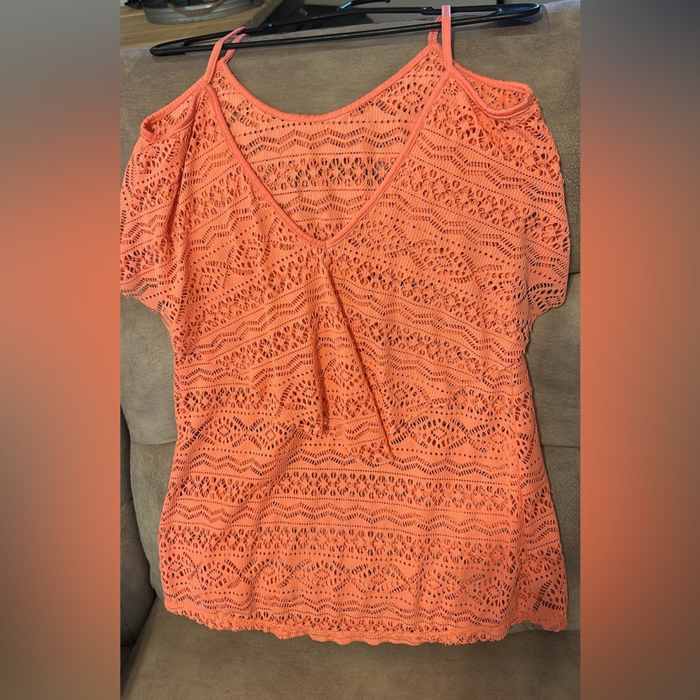 Chic Coral Lace Women's swimsuit cover up mini dress